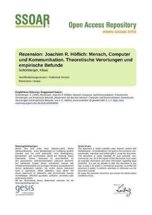 Rezension: Joachim R. Höflich: Mensch, Computer und Kommunikation. Theoretische Verortungen und empirische Befunde