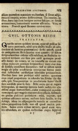 Guil. Ottonis Reizii Praefatio.