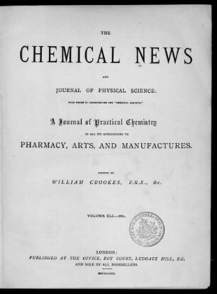 Volume 41, 1880 (January - June): Chemical news and Journal of physical science