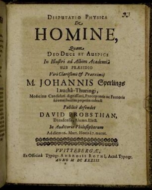 Disputatio Physica De Homine