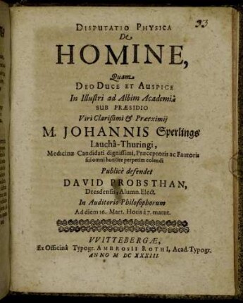 Disputatio Physica De Homine