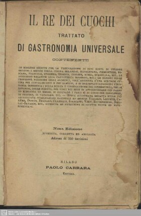 Il re dei cuochi : trattato di gastronomia universale