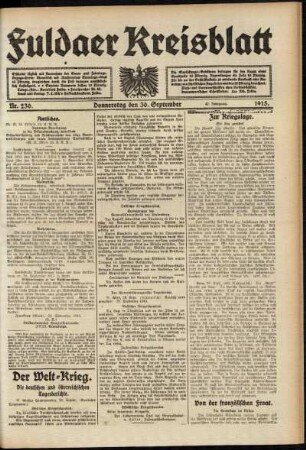 Ausgabe vom Donnerstag, den 30. September 1915.