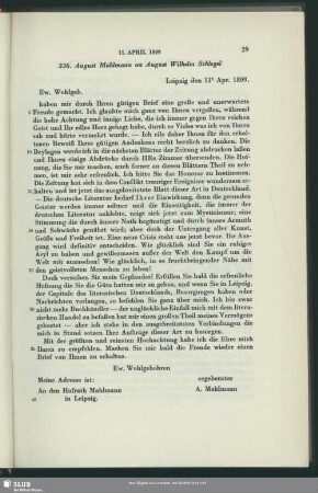 August Mahlmann an August Wilhelm von Schlegel, Leipzig, 11.04.1809