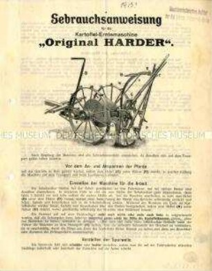 Gebrauchsanweisung für die Kartoffel-Erntemaschine "Original Harder".