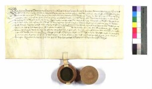 Bischof Philipp Adolf von Würzburg verleiht an Georg Friedrich, Graf von Hohenlohe Kälberbach; Siegel des Bischofs; Pergament.