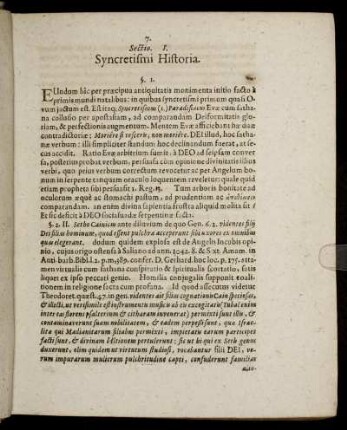 Sectio. I. Syncretismi Historia.