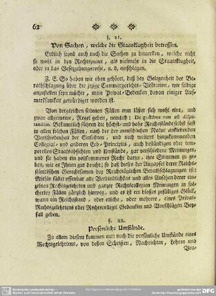 §. 21. Von Sachen, welche die Staatsklugheit betreffen