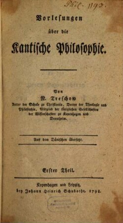 Vorlesungen über die Kantische Philosophie, 1