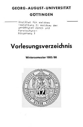 WS 1985/86: Vorlesungsverzeichnis