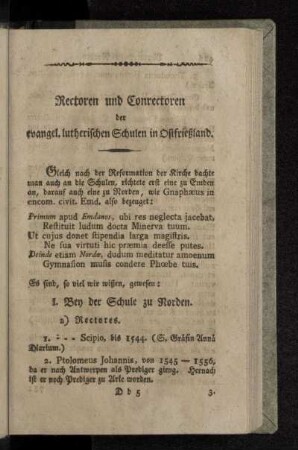 Rectoren und Conrectoren der evangel. lutherischen Schulen in Ostfrießland.