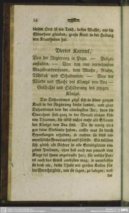 Viertes Kapittel, Von der Regierung in Pegu