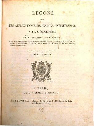 Leçons sur les applications du calcul infinitésimal a la géometrie, 1