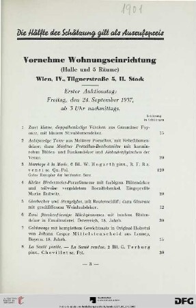Erster Auktionstag: Freitag, den 24. September 1937, ab 3 Uhr nachmittags (Nr. 1-158)