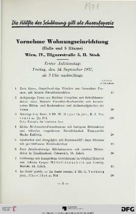 Erster Auktionstag: Freitag, den 24. September 1937, ab 3 Uhr nachmittags (Nr. 1-158)