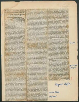 Weekly Evening Post (1856/ 1858): Visit of Bayard Taylor to Humboldt