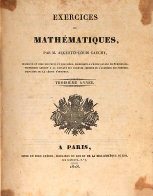 Exercices de mathématiques. 3, 3. 1828