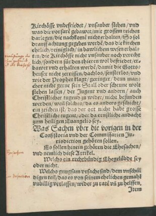Was Sachen uber die vorigen in der Consistoria und der Commissarien Jurisdiction gehören sollen.