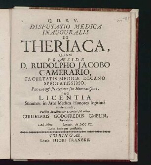 Disputatio Medica Inauguralis De Theriaca