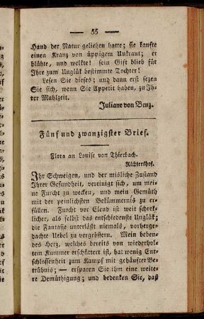 Fünf und zwanzigster Brief. Flora an Louise von Thierbach
