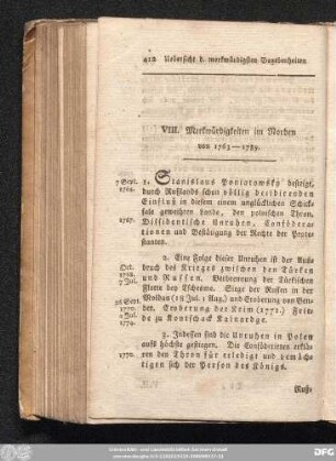 VIII. Merkwürdigkeiten im Norden von 1763 - 1789.
