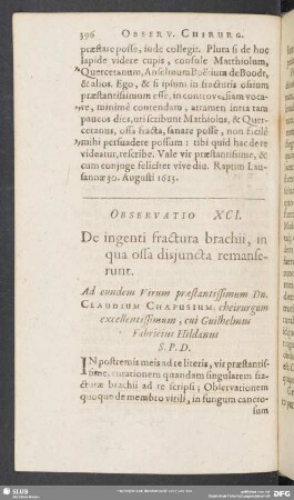 Observatio XCI. De ingenti fractura brachii, in qua ossa disjuncta remanserunt