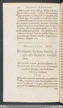 Observatio XCI. De ingenti fractura brachii, in qua ossa disjuncta remanserunt