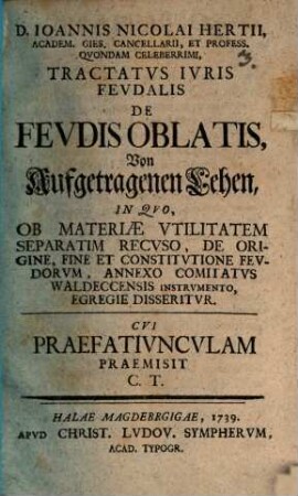 Tractatus ... de feudis oblatis