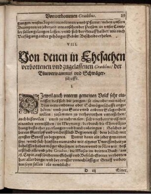 VIII. Von denen in Ehesachen verbottenen und zugelassenen Gradibus/ der Blutsverwantnus und Schwägerschafft