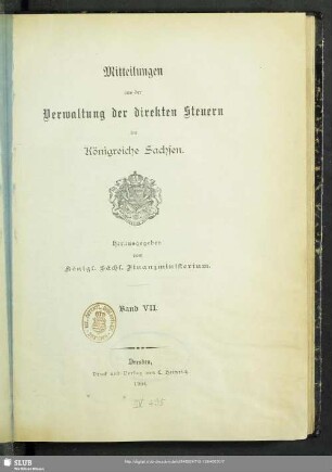 7.1903/04: Mitteilungen aus der Verwaltung der direkten Steuern im Königreiche Sachsen