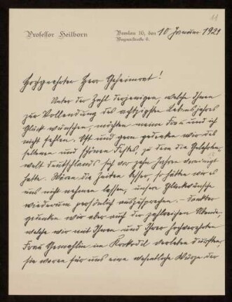 Brief von Paul Heilborn an Otto von Gierke, Breslau, 10.1.1921