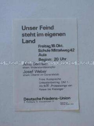 Einladung zu einer Diskussions-Veranstaltung der Deutschen Friedens-Union