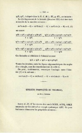 Quelques propriétés du triangle.