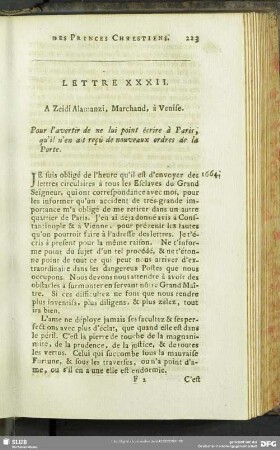 Lettre XXXII. A Zeidi Alamanzi, Marchand, à Venise