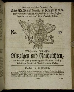 No. 43. Montags, den 26ten October, 1761.