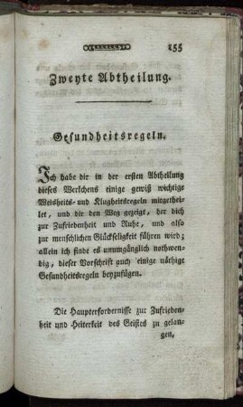 Zweyte Abtheilung. Gesundheitsregeln.