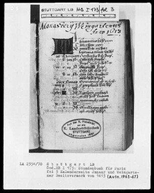 Lateinisches Stundenbuch — KL-Ligatur, Folio 3recto