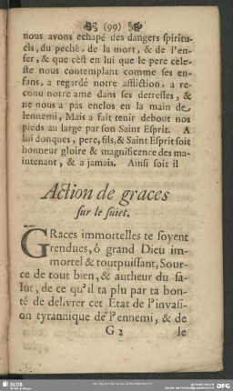 Action de graces sur le suiet