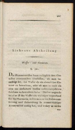 Siebente Abtheilung. Wasser- und Gasarten.