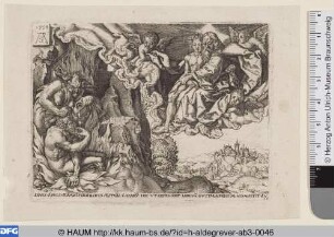 Der reiche Mann sieht in der Hölle, wie Abraham Lazarus umarmt