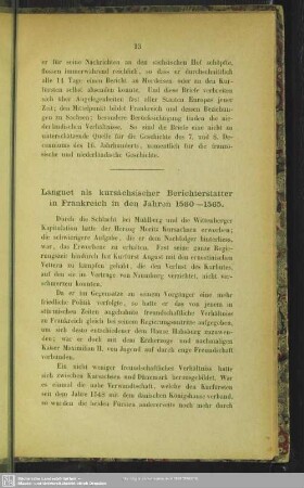 Languet als kursächsischer Berichterstatter in Frankreich in den Jahren 1560 - 1565