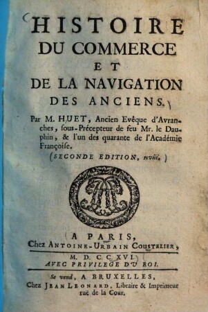 Histoire du commerce et de la navigation des anciens