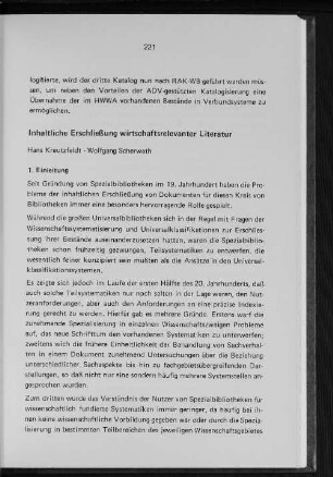 Inhaltliche Erschließung wirtschaftsrelevanter Literatur