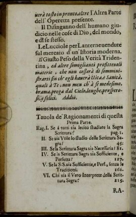 Tauola de Ragionamenti di questa Prima Parte.