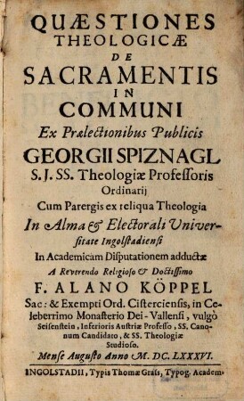 Quaestiones theologicae de sacramentis in communi