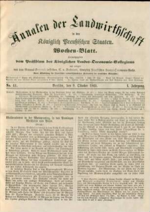 No. 41. Berlin, den 9. Oktober 1861. I. Jahrgang.