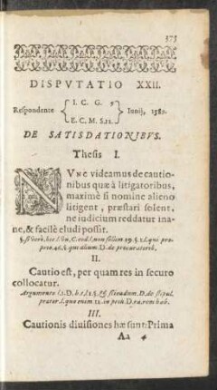 Disputatio XXII. ... De Satisdationibus.