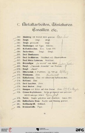 C. Metallarbeiten, Miniaturen, Emaillen etc. (Nr. 259-401)