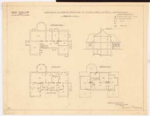 Landhaus Dr. Ruge, Nardevitz: 3 Grundrisse und Schnitt 1:100