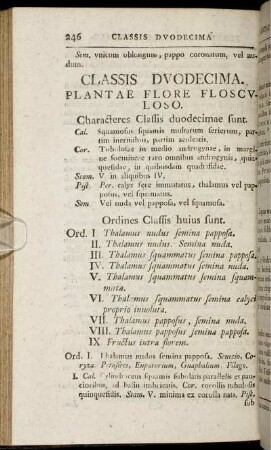 Classis Duodecima. Plantae Flore Flosculoso.